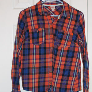 Mossimo Orange & Blue Flannel Shirt M